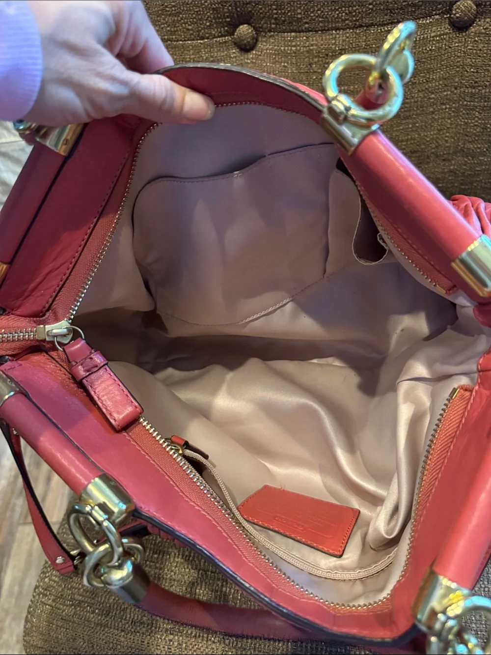 Coach Madison Carrie pleated coral satchel crossbody bag purse 21281 w/ hangtag
